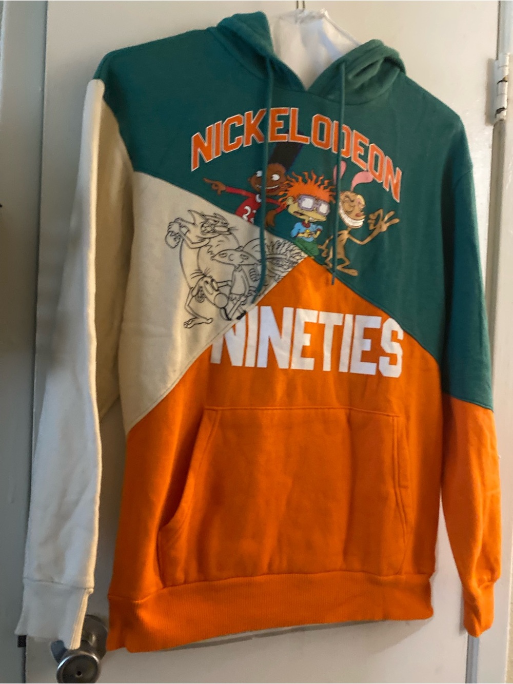 Nickelodeon Colorblock 'Nineties' Hoodie - Green, Orange, Cream